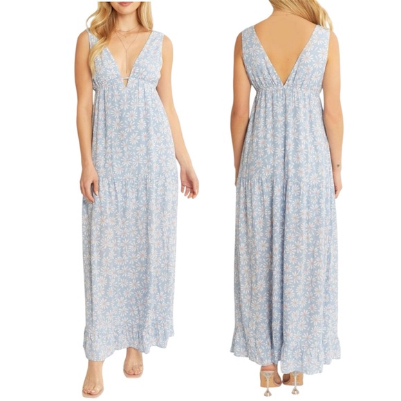 Daisy Empire Waist Blue Summer Maxi Dress Sundress - Size Small - Picture 3 of 5